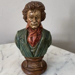 Vintage Beethoven Chalkware Plaster Bust Piano Statue 6”